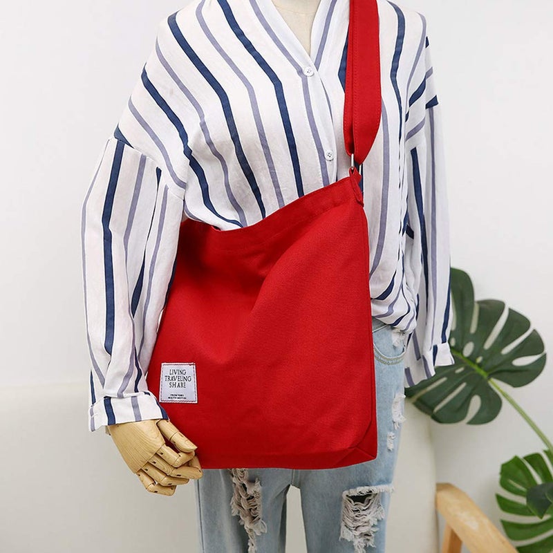 Covelin Women's Retro Large Size Canvas Shoulder Bag Hobo Crossbody Handbag Casual Tote Red - Image 3